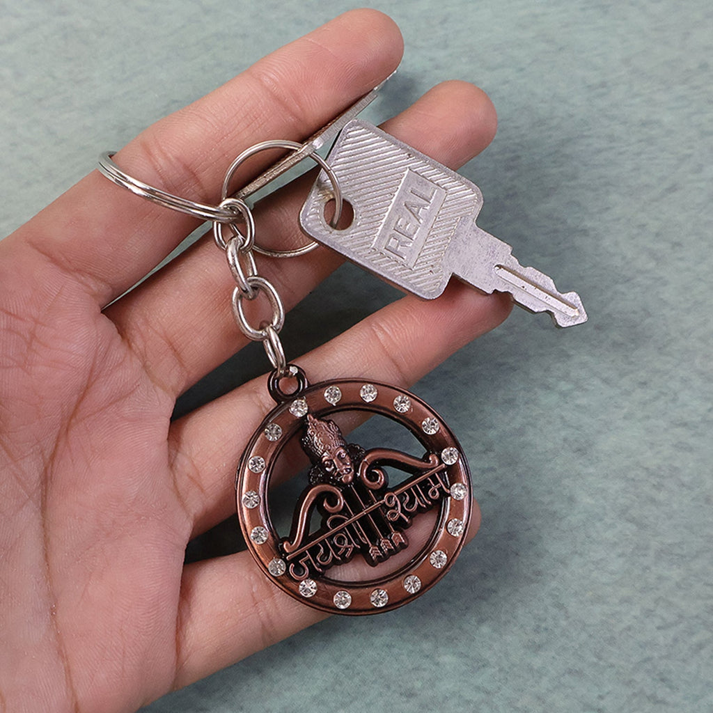Decorative metal Jai Shree Shyam keychain for bike and car keys