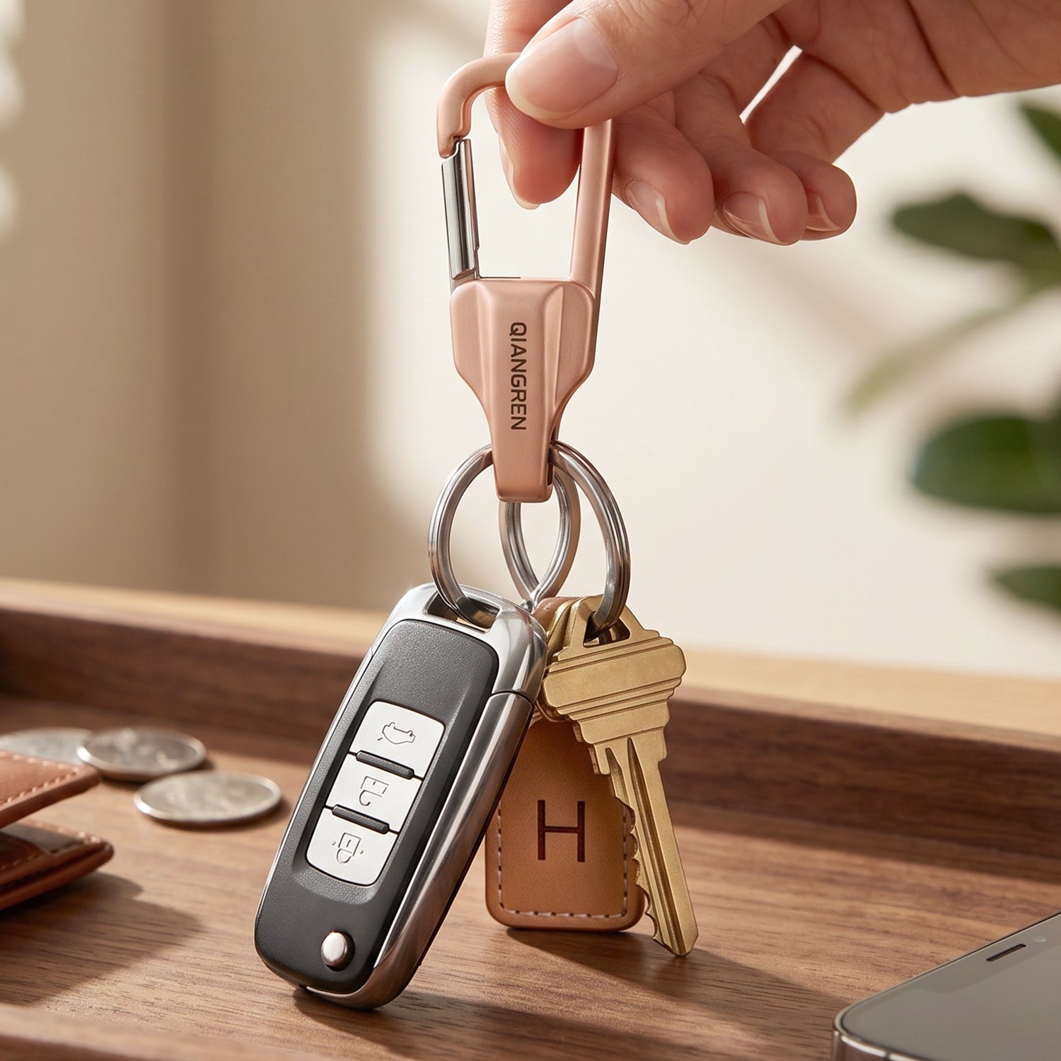 Close-up of the quick release mechanism on the keychain