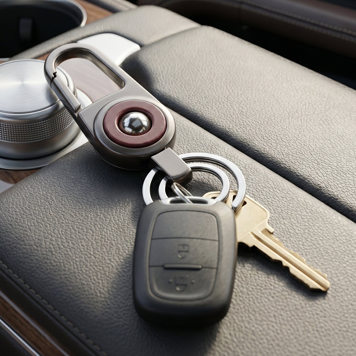 Close-up of locking mechanism on durable metal key holder
