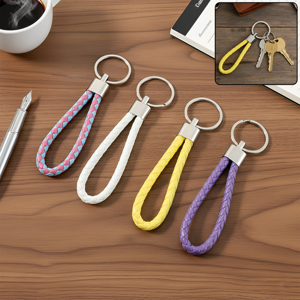Braided loop keychain set with metal rings for organizing keys
