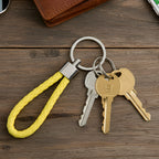 Close-up of a braided loop keychain with sturdy metal ring