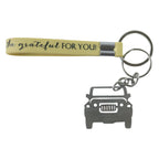 Keychain combo featuring jeep-shaped metal charm and comfortable grip strap