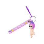 Colorful baby doll charm on silicone keychain with wrist loop