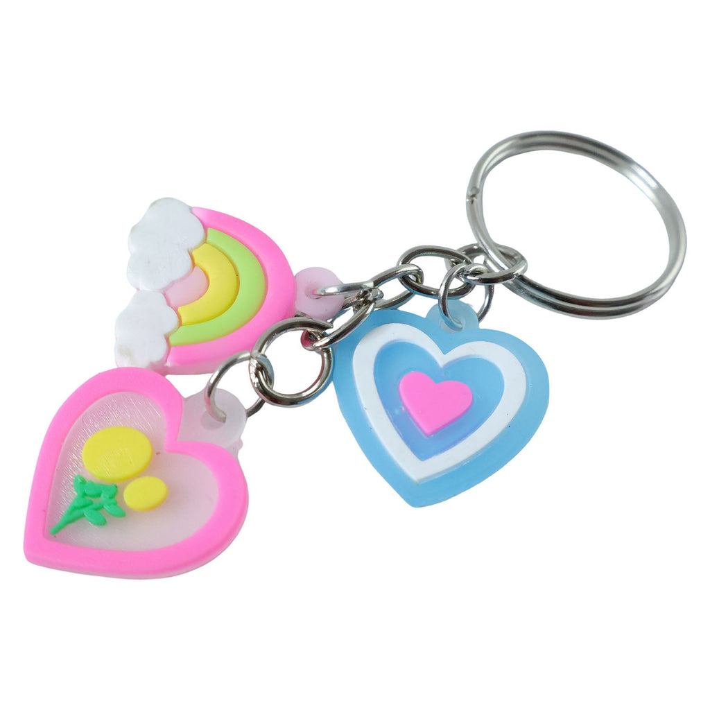 Strong key ring with heart and rainbow decorative charms