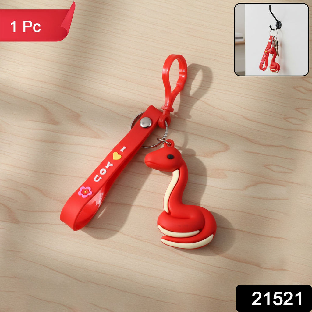 Cartoon snake keychain featuring a colorful 'I Love You' strap and sturdy clip