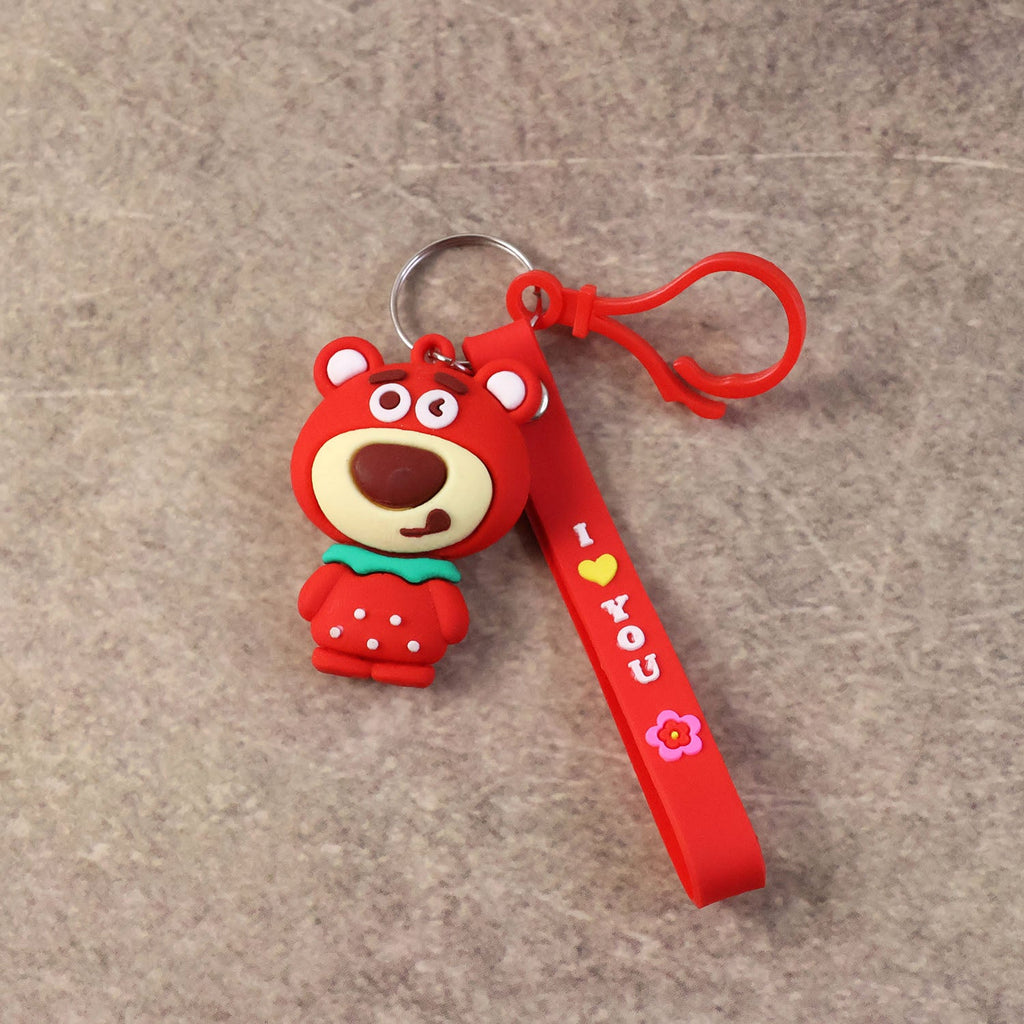 Cartoon bear keychain with decorative strap front view