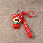 Cartoon bear keychain with decorative strap front view