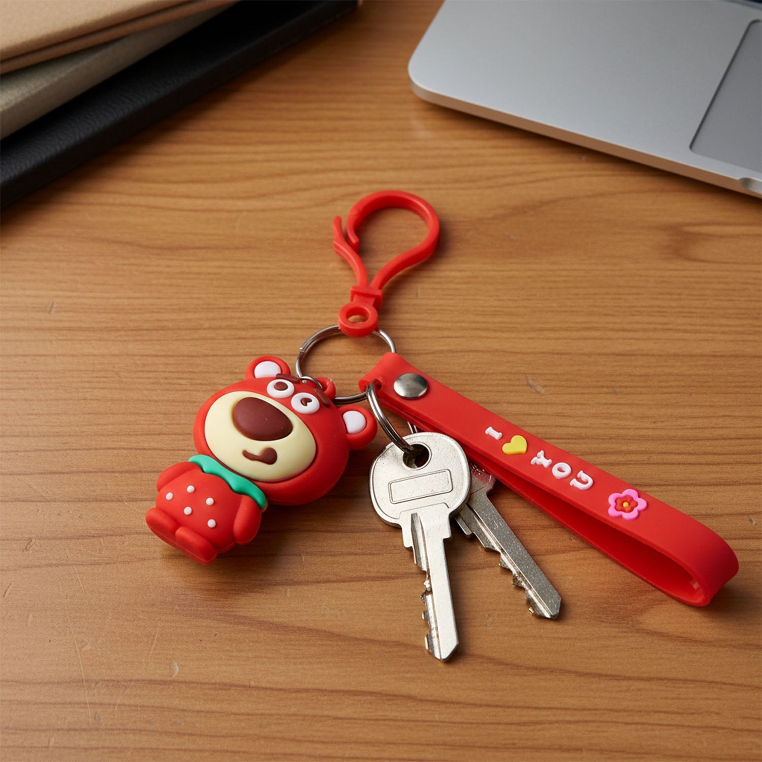 Cute cartoon bear figure keychain detailed view