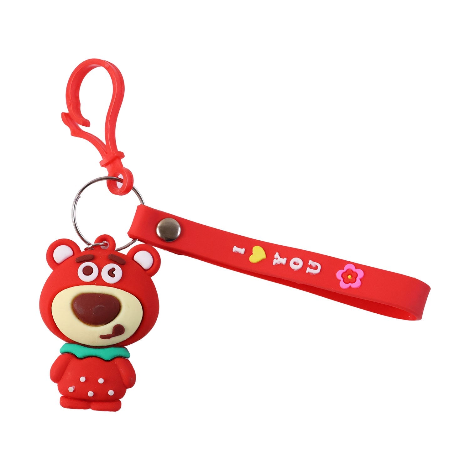 Cartoon bear keychain accessory hanging on bag loop