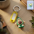 Cute avocado cartoon character keychain with name tag holder