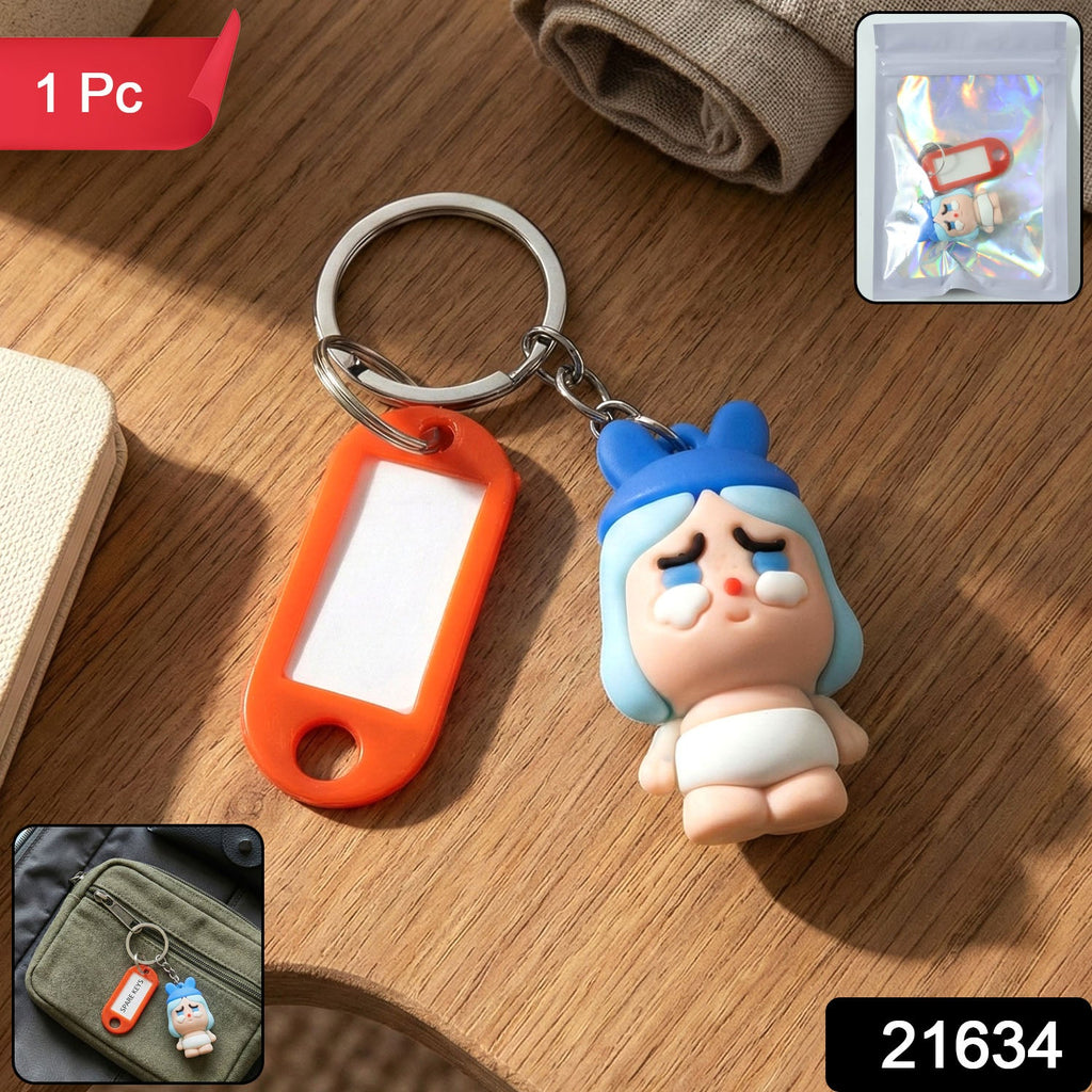 Decorative cartoon baby keychain with compact design and label tag holder.
