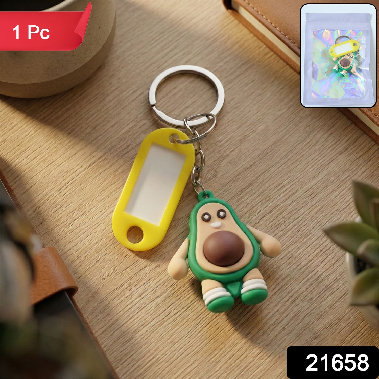 Avocado figure key holder keychain with metal ring