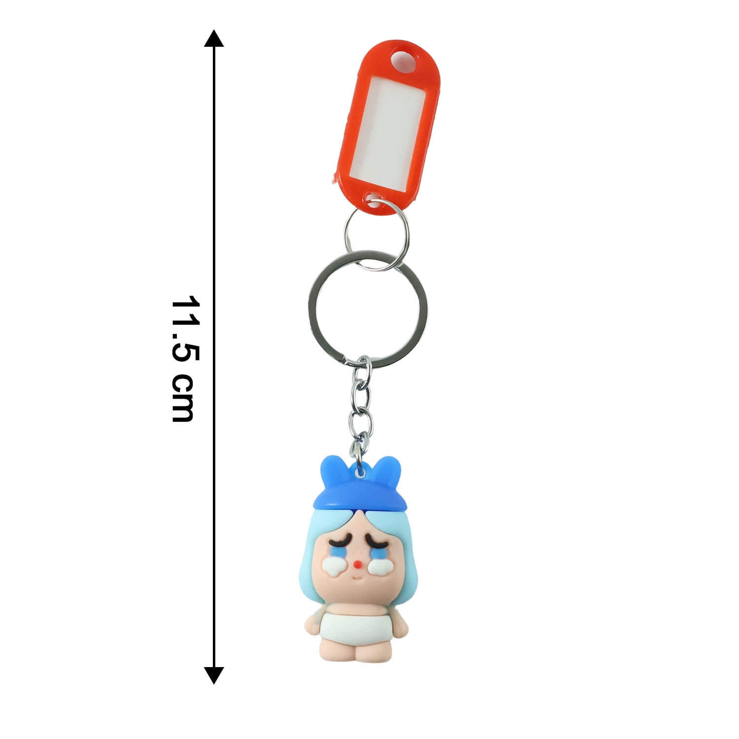 Size chart for cartoon baby character keychain showing length and width dimensions.