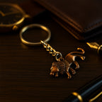 Walking lion metal keychain in blister pack packaging