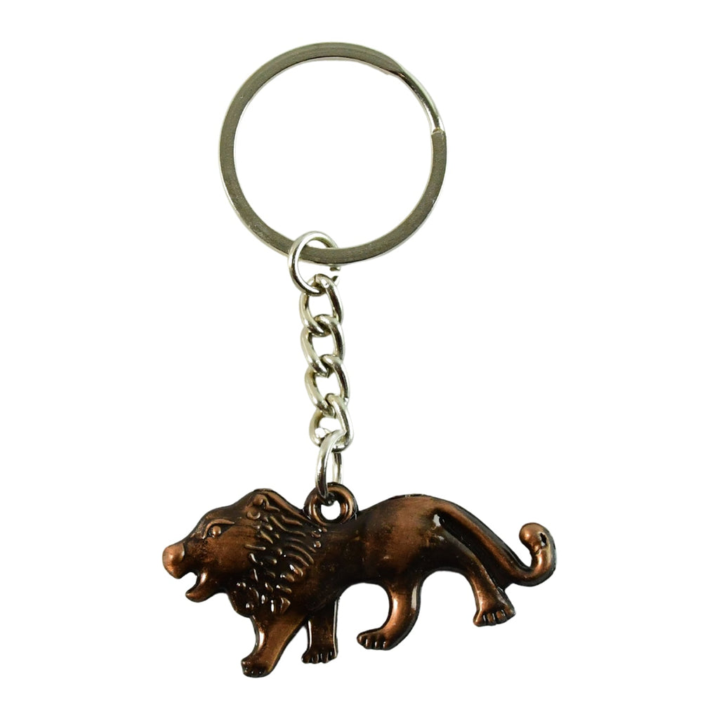 Side profile of durable metal lion keychain illustrating its sturdy build