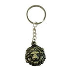 Detailed view of royal lion metal keychain with durable finish