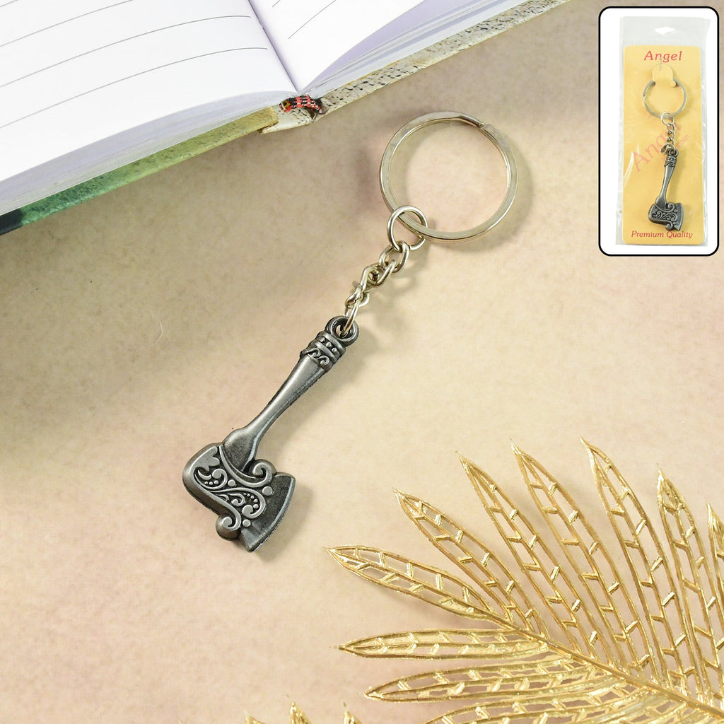 Axe Shape Metal Keychain with vintage finish showing detailed craftsmanship