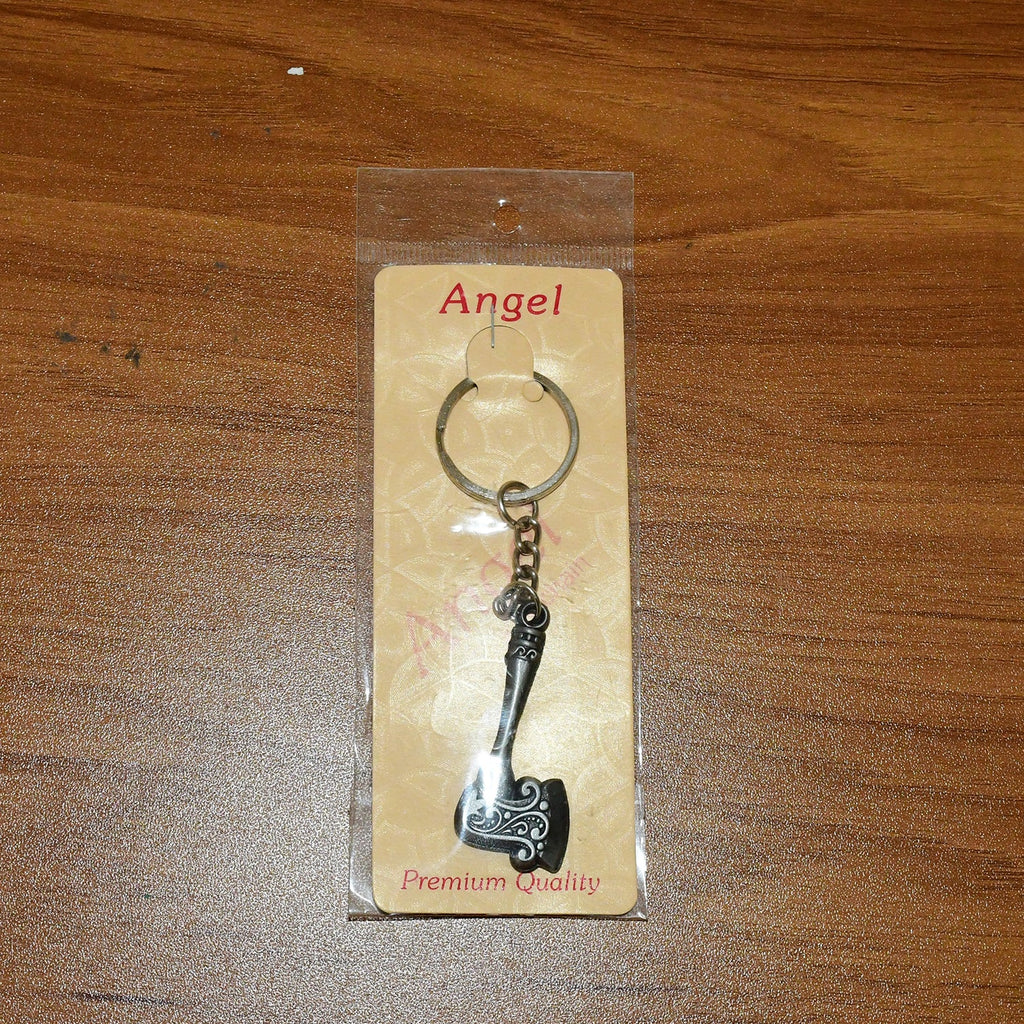 Keychain featuring an axe shape with robust metal construction