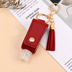 Stylish faux leather hand sanitizer pouch with keyring and snap closure