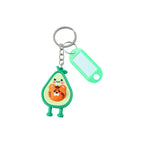 Keychain featuring cartoon character and blank label tag for personalization