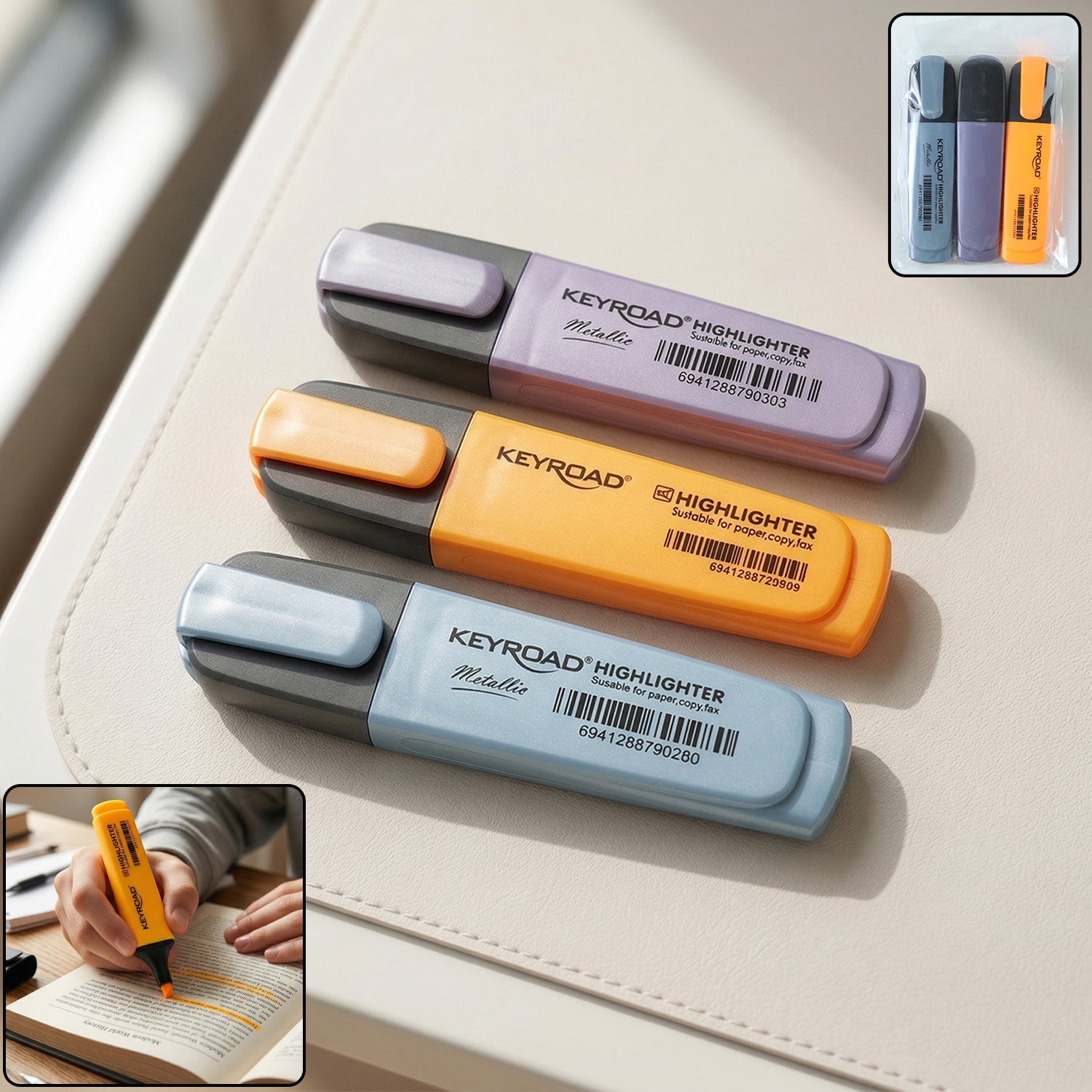 Highlighter marker pen set with bright colors and chisel tips