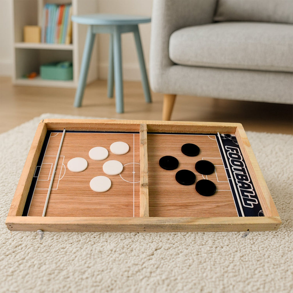 Top view of the wooden 3-in-1 board game set for family game nights