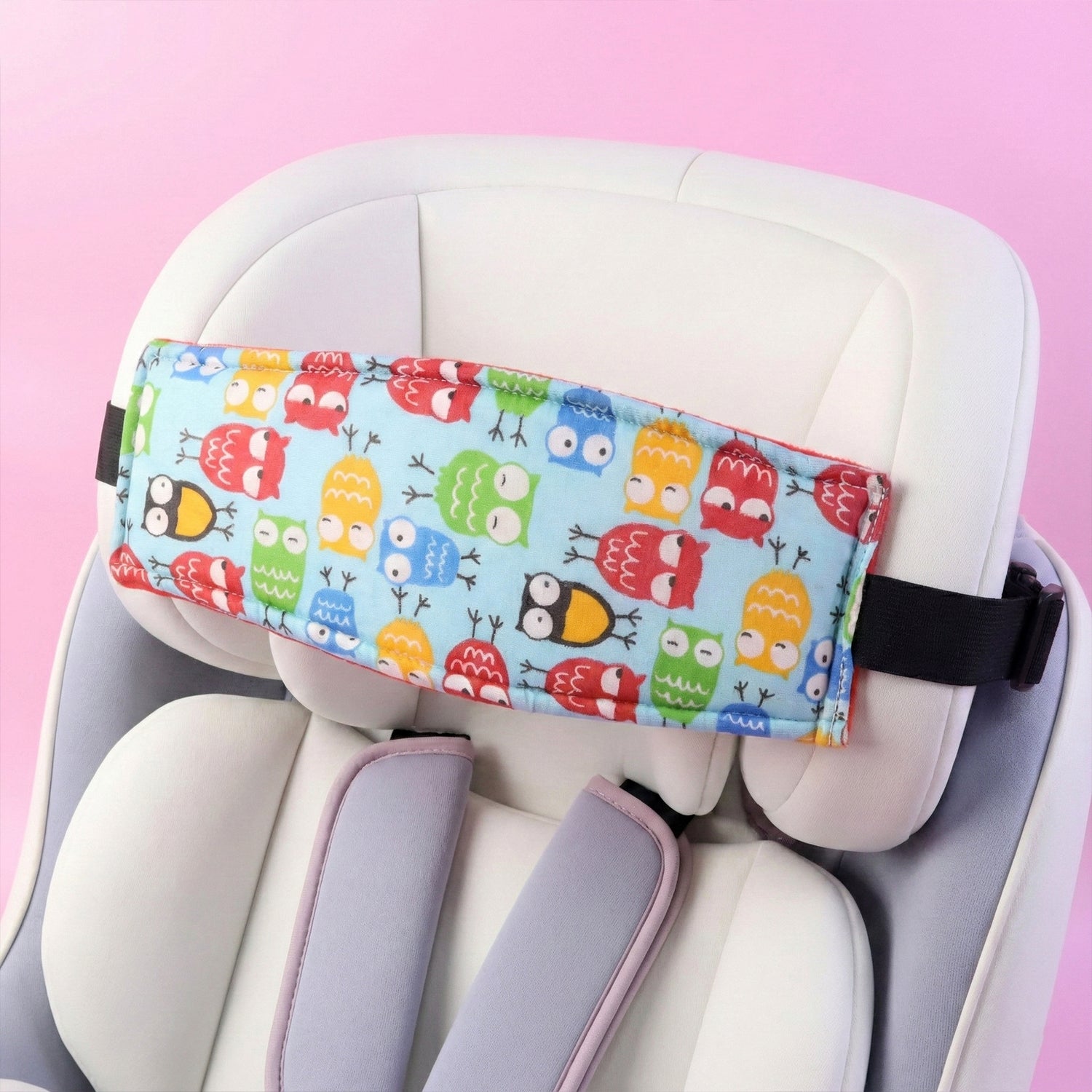 Adjustable strap for baby head support during car seat or stroller use