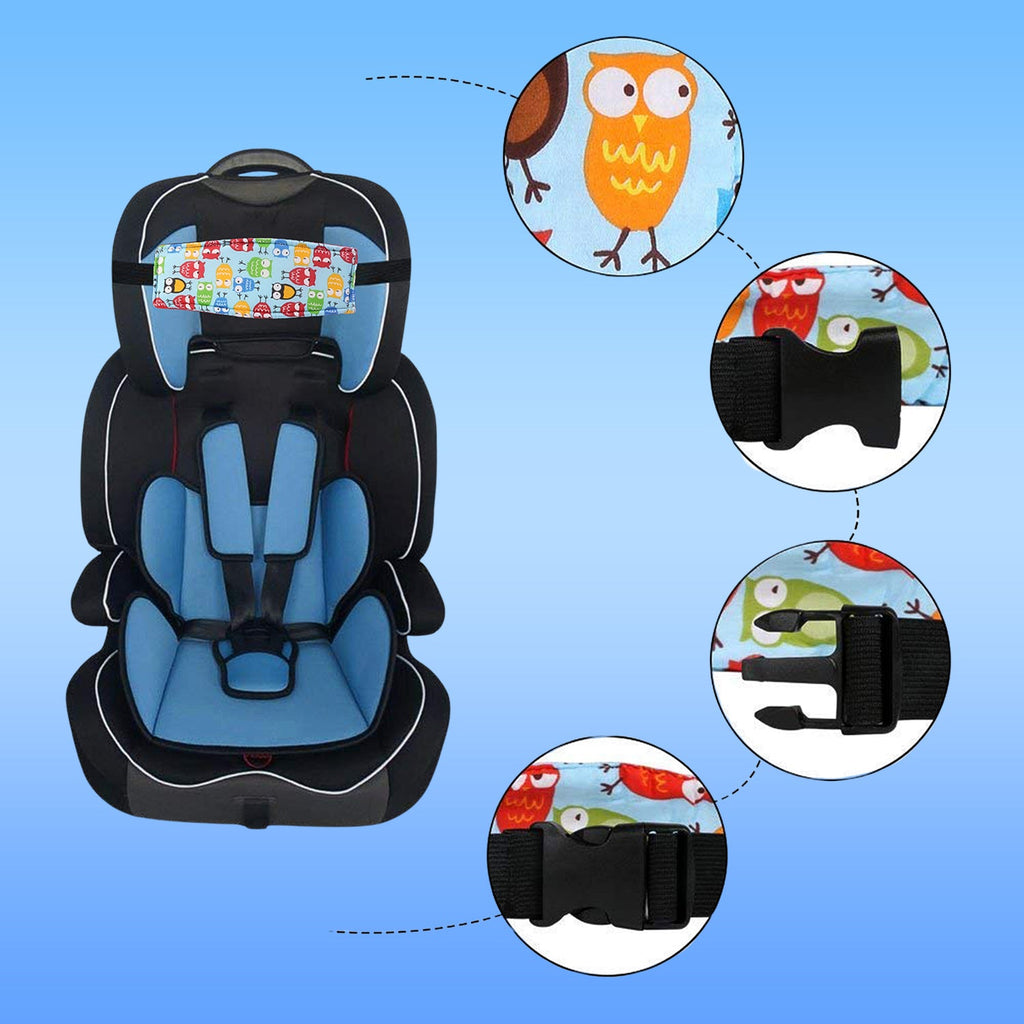 Close-up detail of padded baby sleeping head support strap for travel comfort
