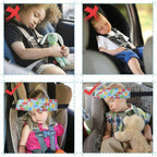 Baby head stabilizer strap securely supporting infant head during travel