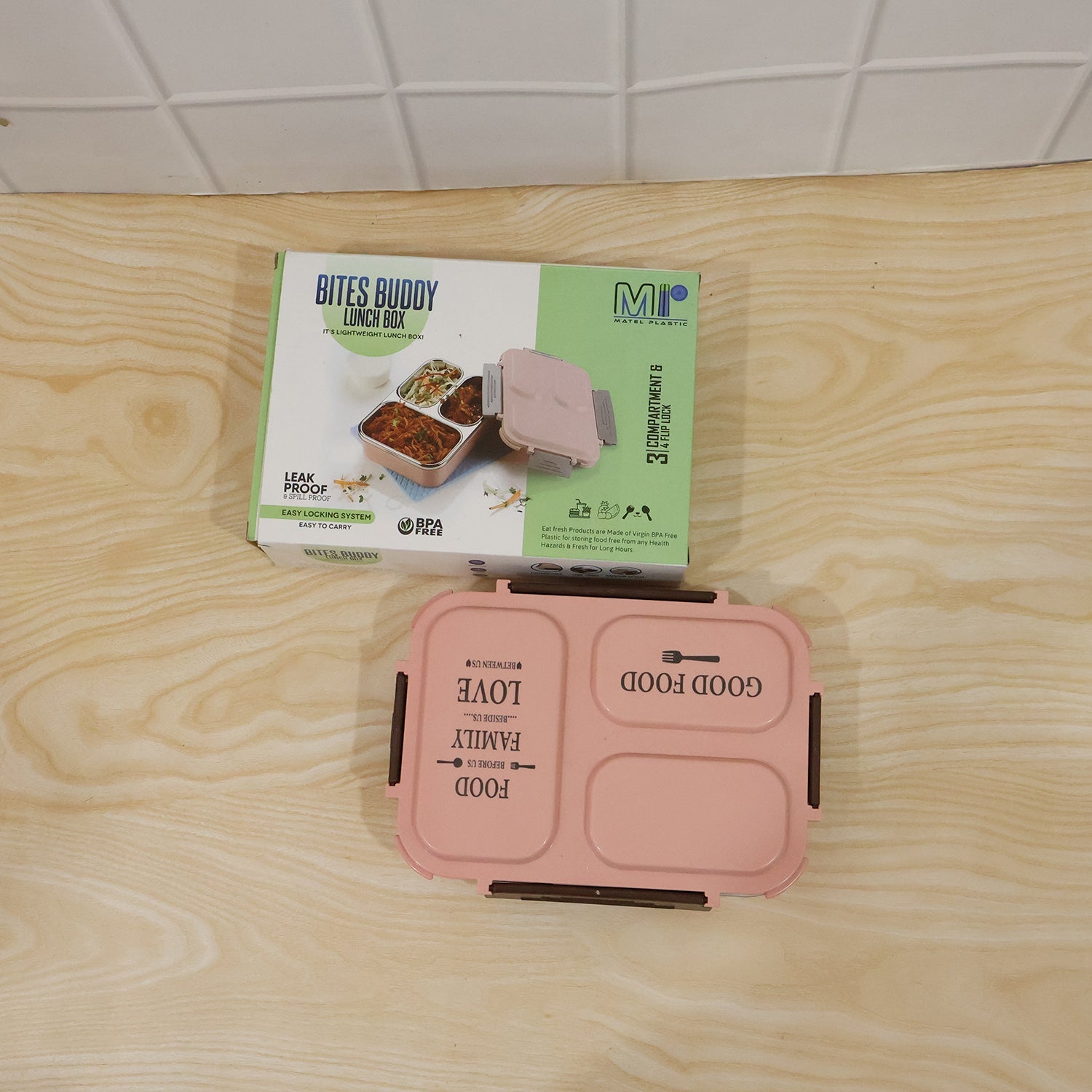 Stainless steel lunch box displayed on table ready for packed meals