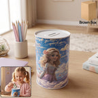 Front view of a colorful cartoon princess kids money bank.