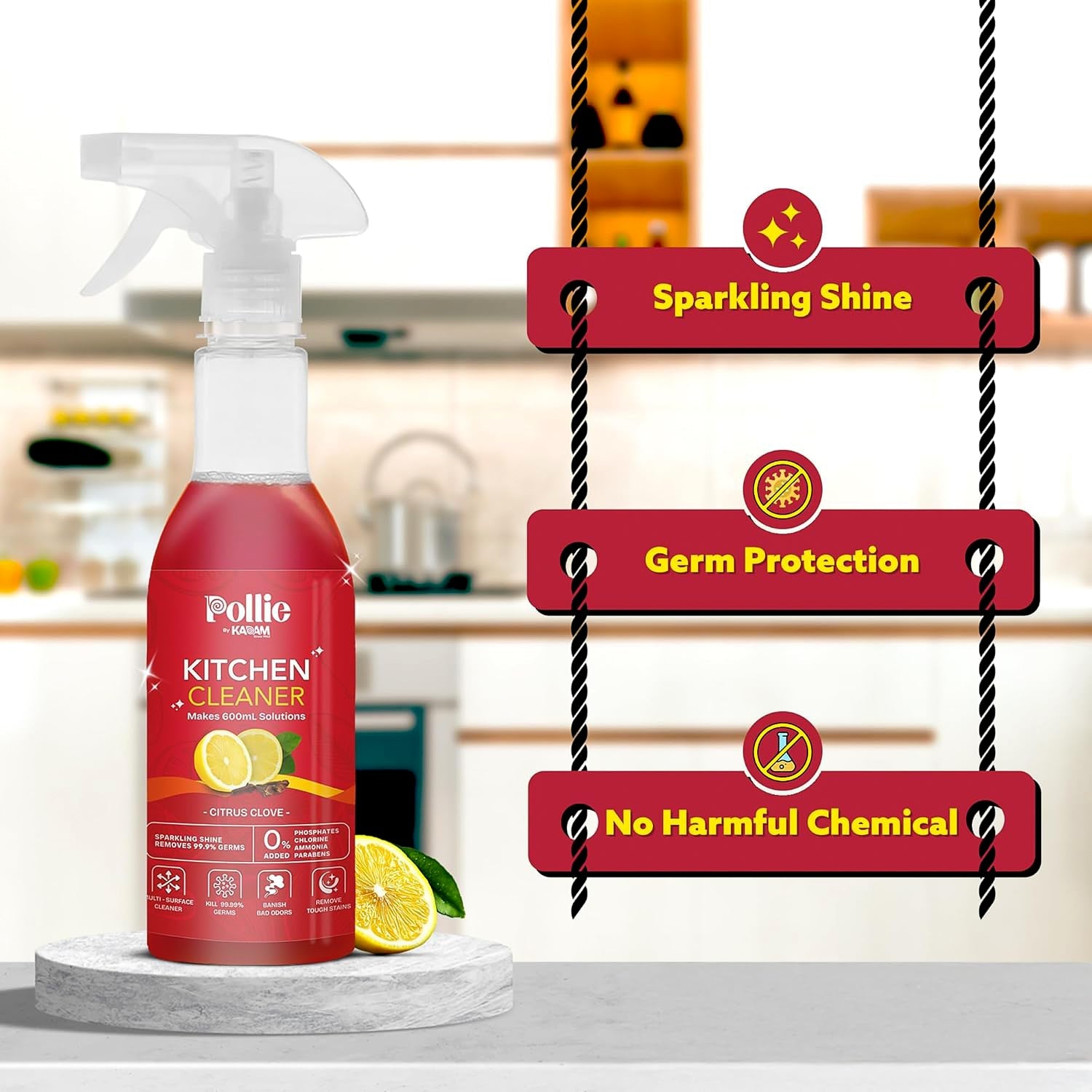 Closeup of concentrated kitchen cleaning refill sachets