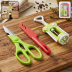 Quickslice Kitchen Tool Set featuring a wine opener, knife, and scissors for everyday use.