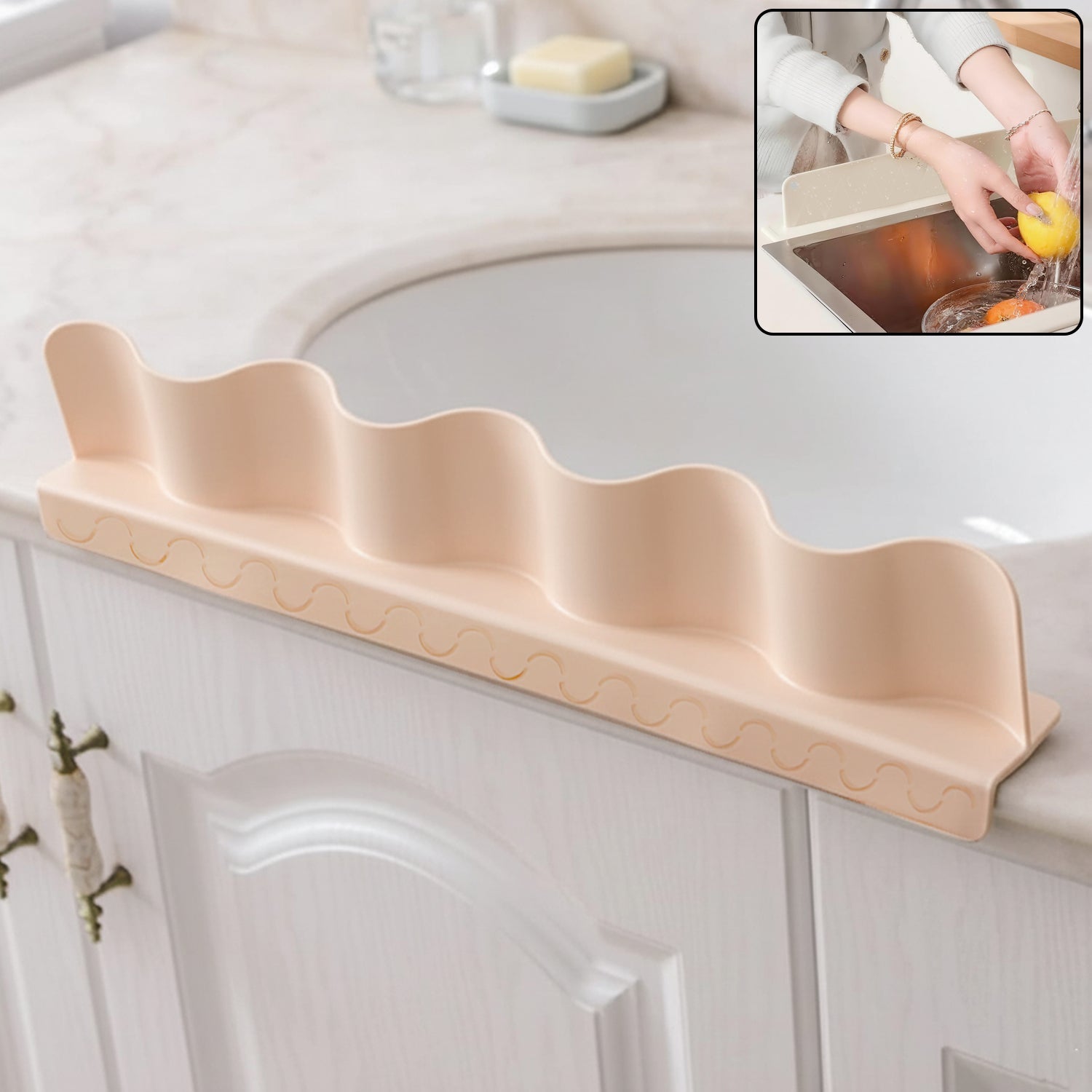 Flexible Kitchen Sink Splash Guard installed to prevent water splashes