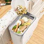 Side view of space-saving kitchen dustbin with lid