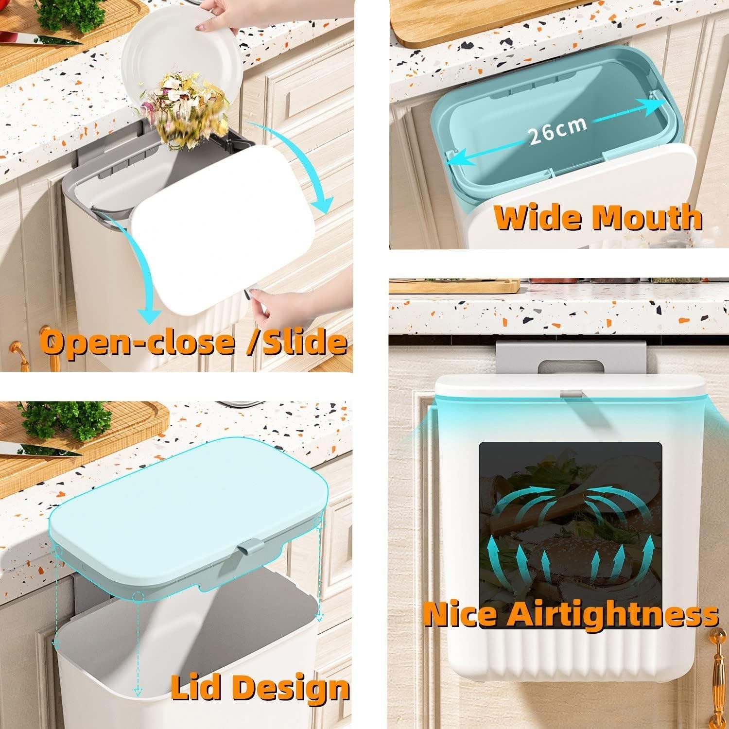 Diagram illustrating installation of kitchen dustbin on cabinet