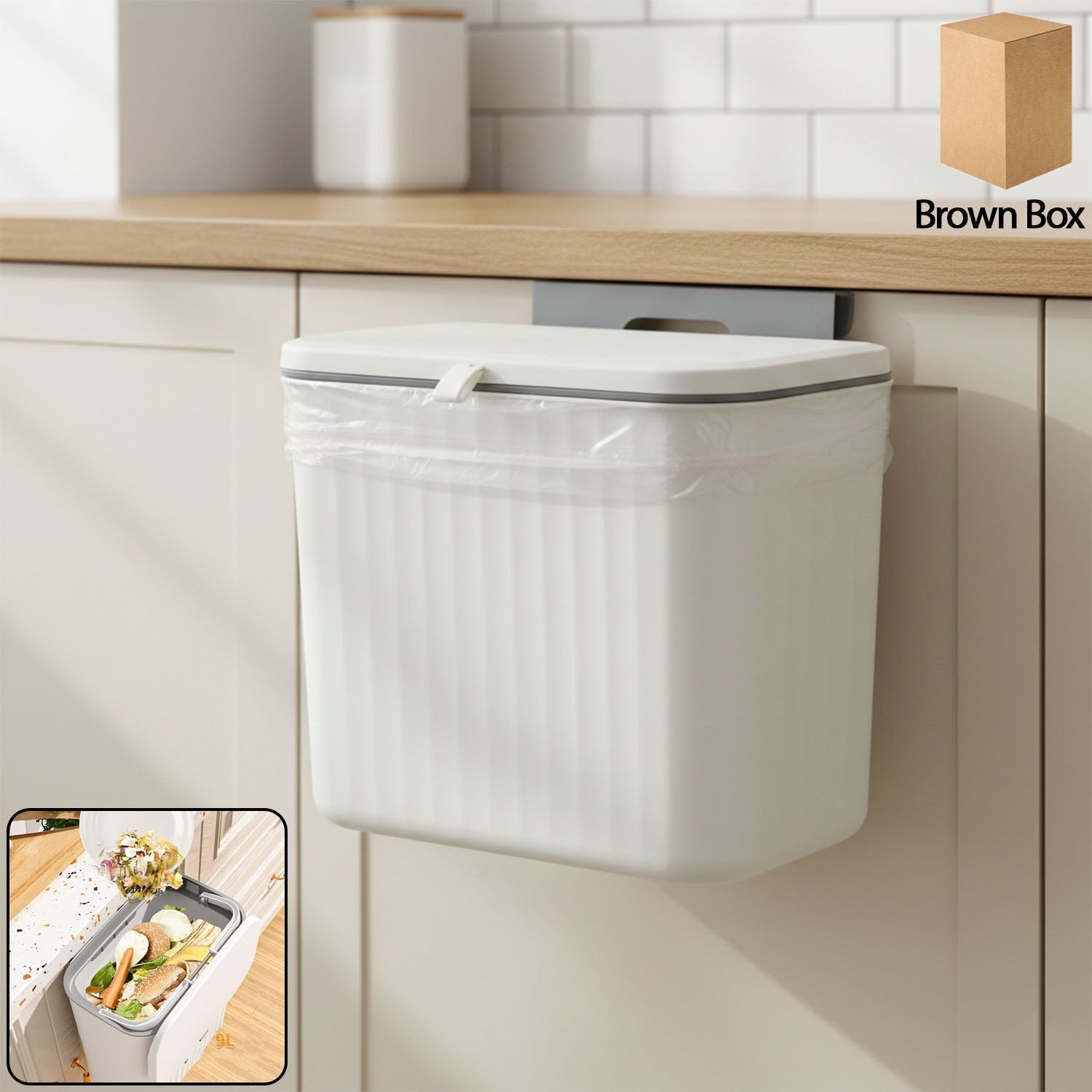 Wall mounted kitchen dustbin attached to cabinet door
