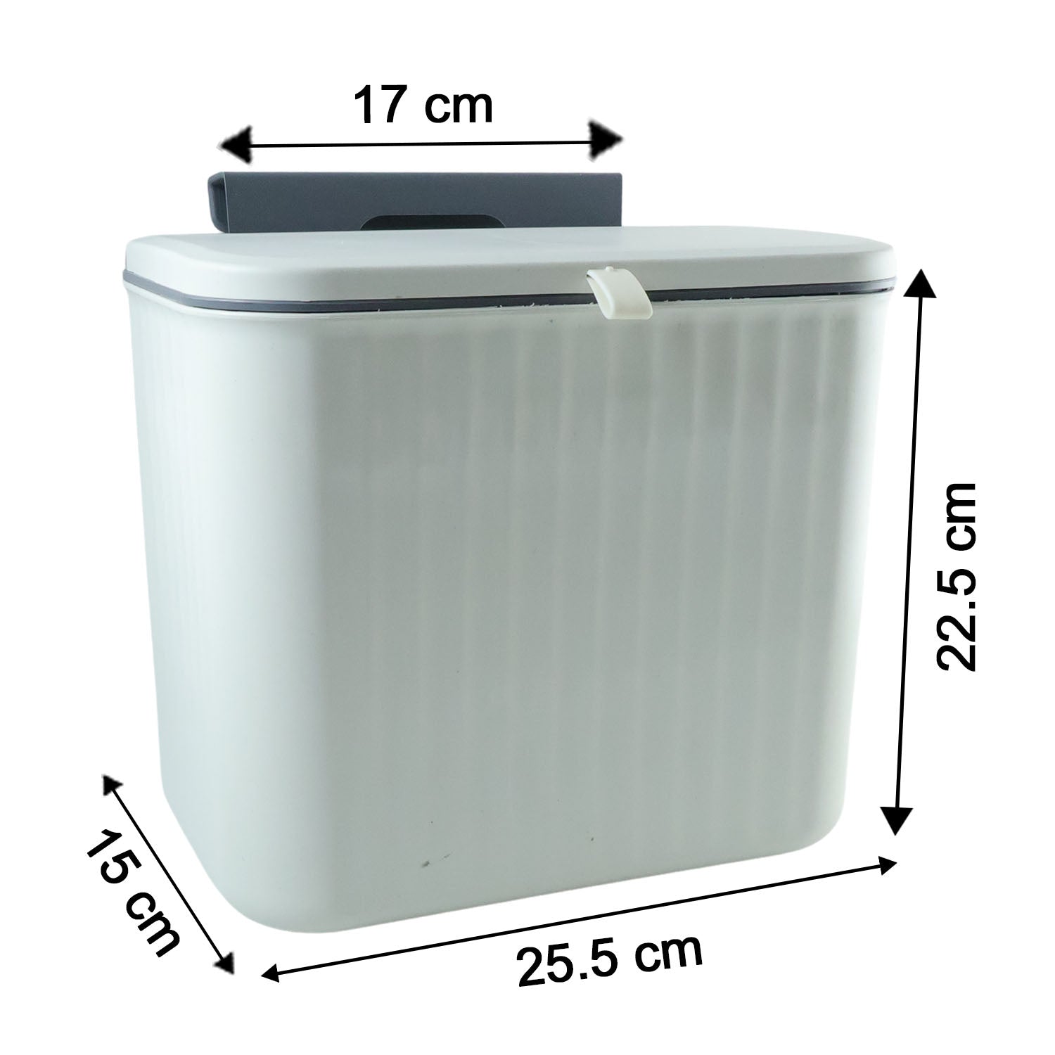 Dimensions chart of wall mounted kitchen dustbin in centimeters