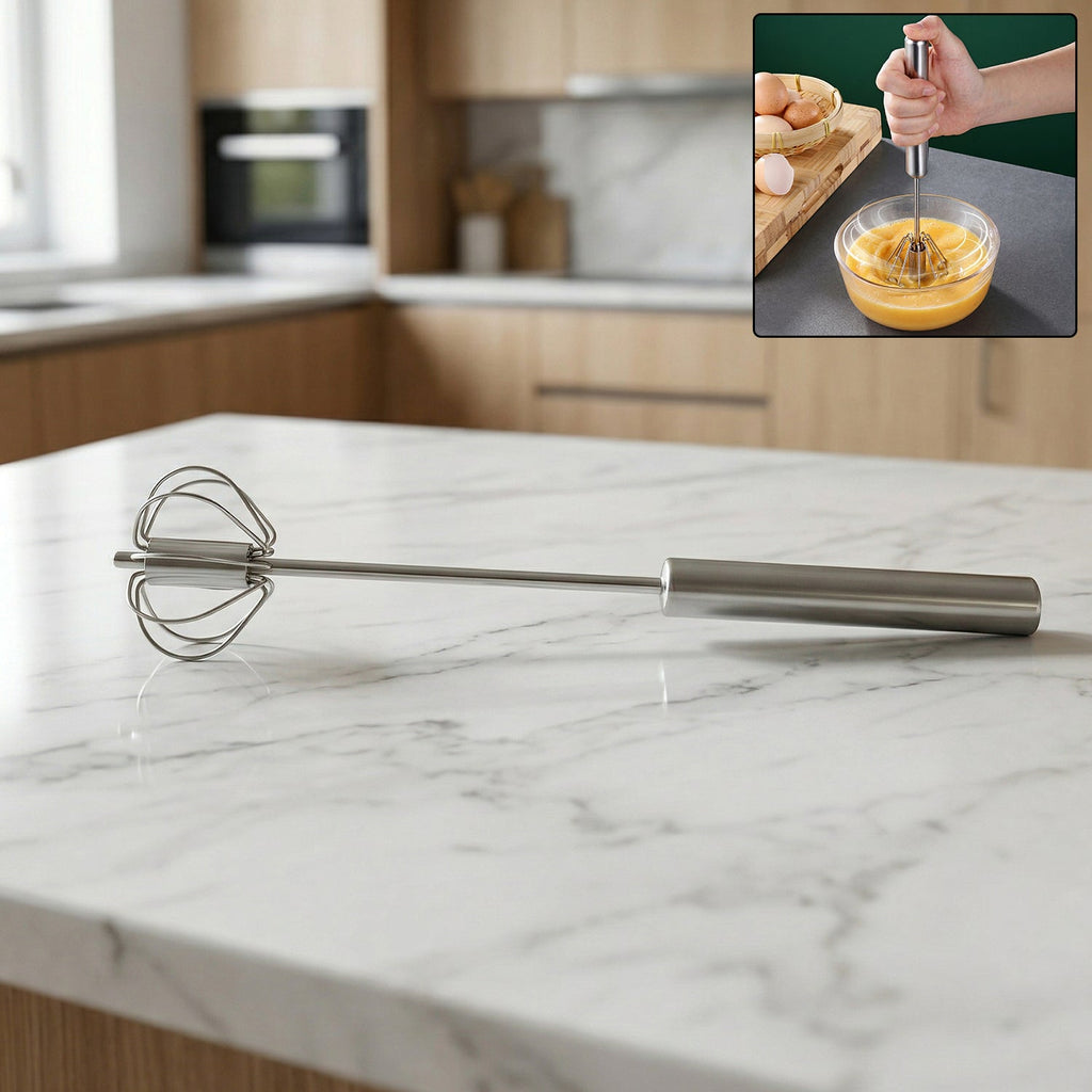 Stainless steel rotary whisk for efficient kitchen mixing