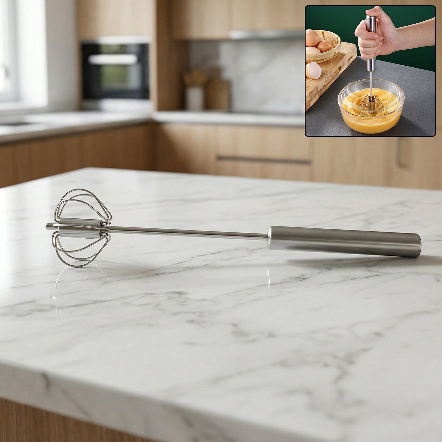 Stainless steel rotary whisk for efficient kitchen mixing