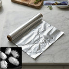 Heavy-duty aluminium foil roll for kitchen use in stainless steel dispenser