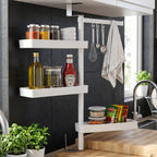Rotating shelf used as bathroom organizer for toiletries and beauty products
