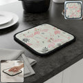 Printed heat resistant kitchen pot holder mat protecting countertop