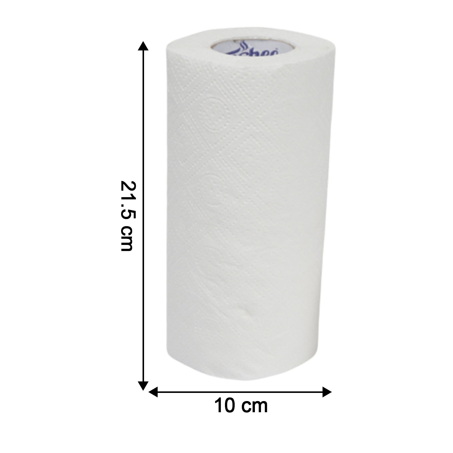 Dimensions of kitchen roll showing 18 cm by 18 cm sheet size