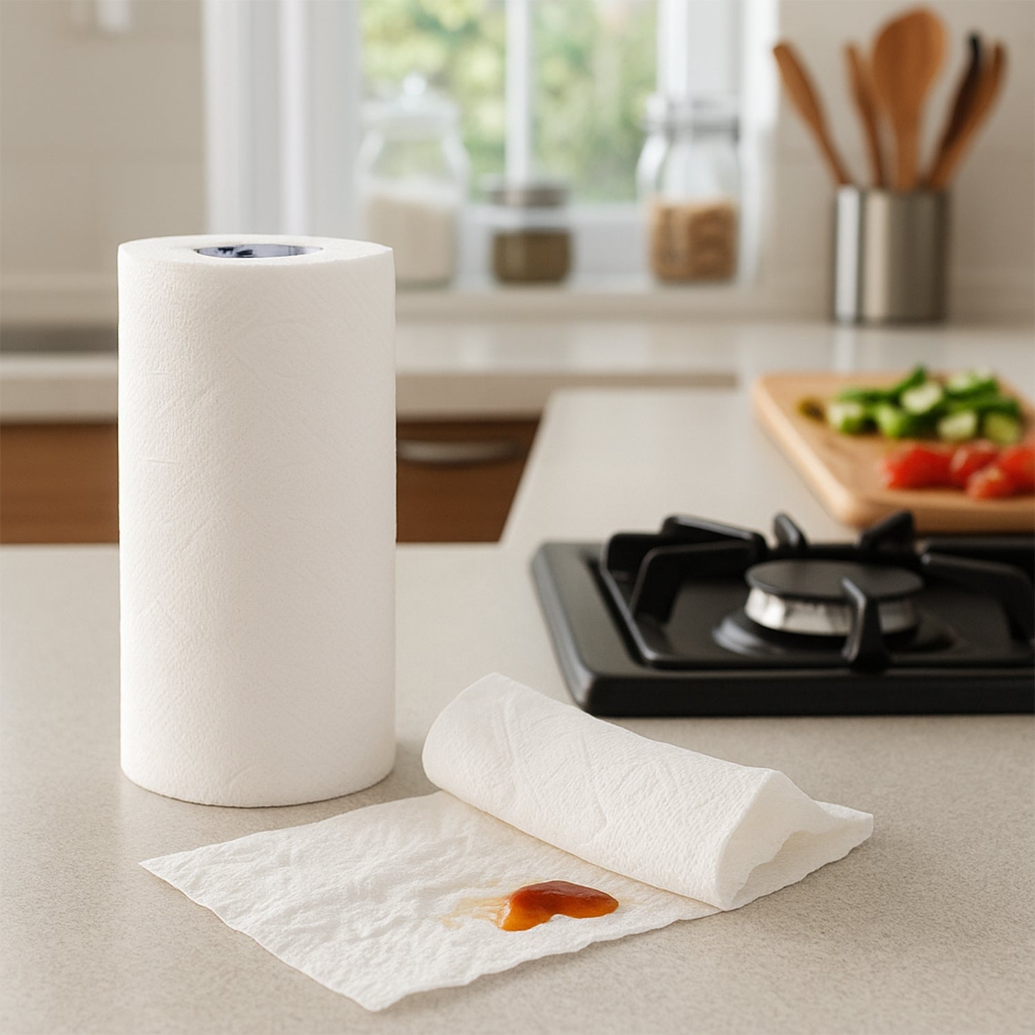 Soft and durable Freshee kitchen paper towel roll demonstrating absorbency