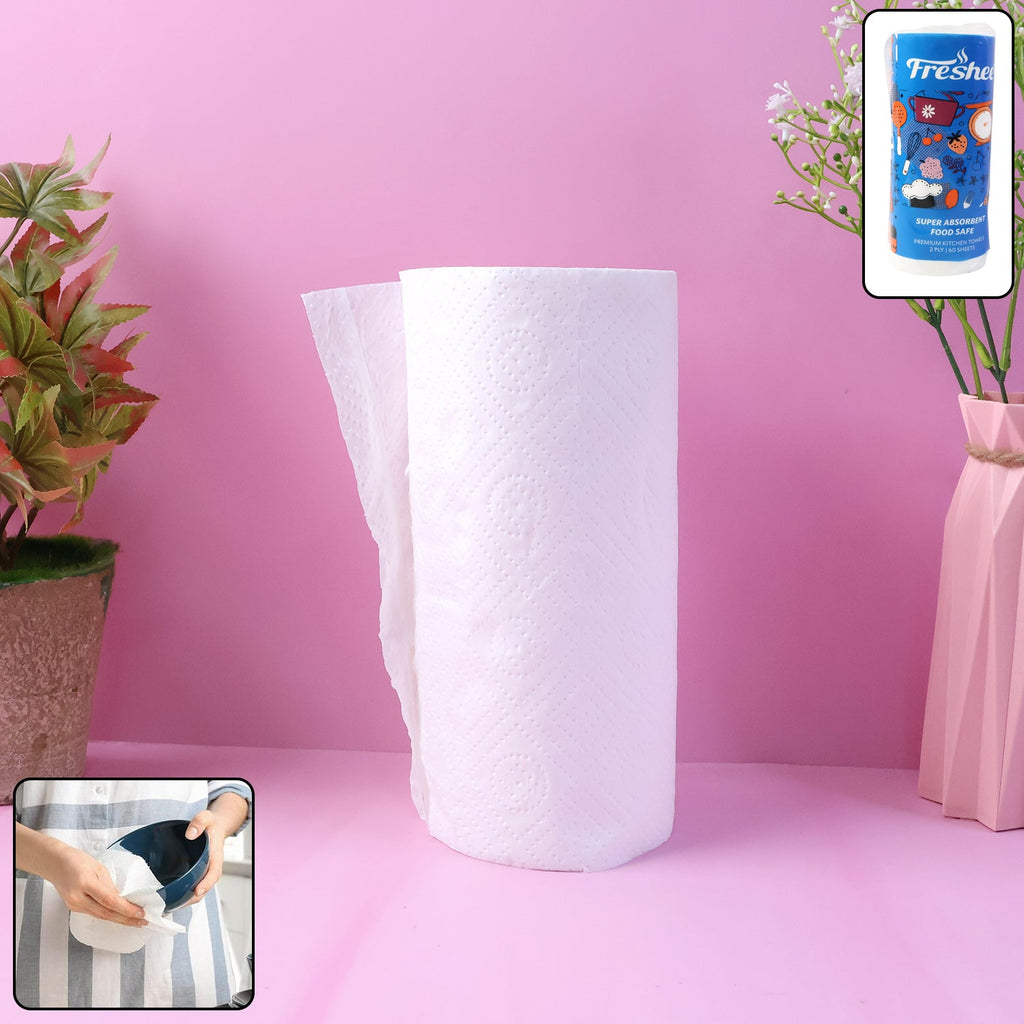 Single white sheet from a kitchen paper towel roll showing super absorbency and soft texture