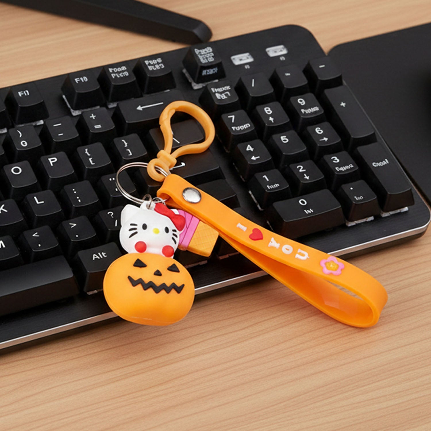 Kids cartoon kitty pumpkin keychain charm for bags