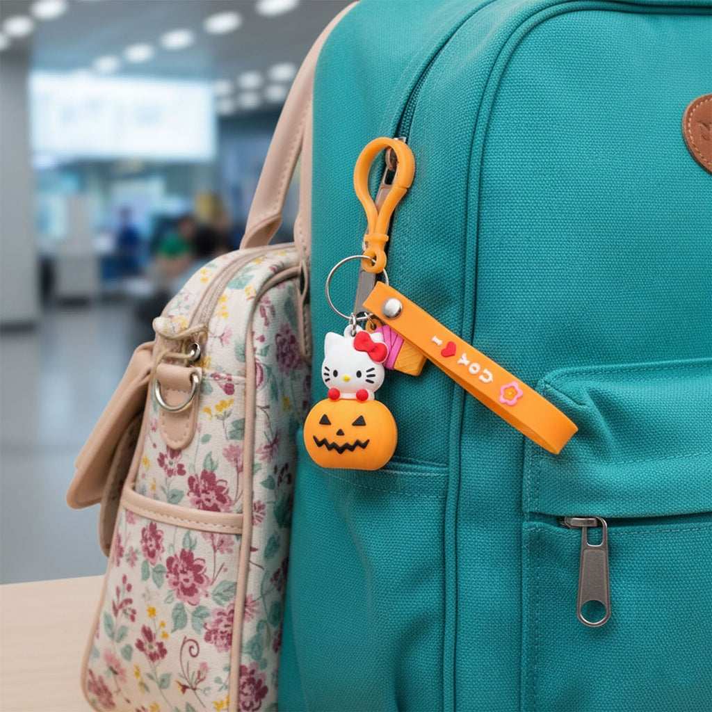 Cartoon kitty pumpkin bag charm accessory for backpacks