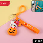 Adorable cat pumpkin metal key ring keychain
