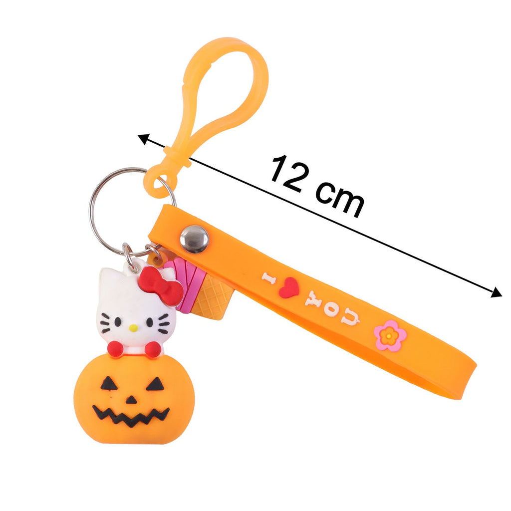 Cute novelty cat pumpkin key ring showing size